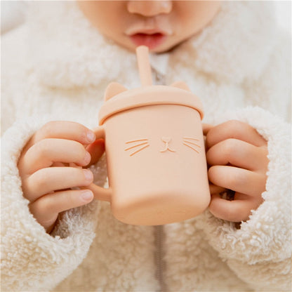 Baby Fütterung Tassen Silikon Trinkgeschirr niedlichen Cartoon Katze Sippy Cup für Kleinkinder Kinder Sippy Cup Deckel fest mit Griff Trinker